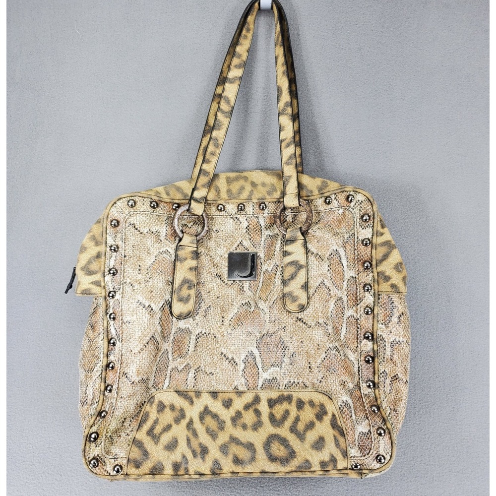 Joanel Faux Snakeskin Leopard Tote Handbag Studs Shoulder Bag Y2K